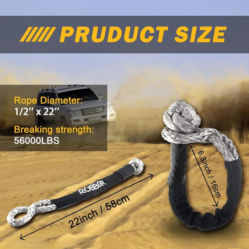 Robbor Soft Shackle 1/2" x 22 inch 56,000 LBS Break Strength, Heavy-Duty Synthetic Road Recovery Soft Shackle Rope with Protective Sleeve Off-Road Towing, ATV, 4x4, Truck, High-Performance Shackle - Image 3